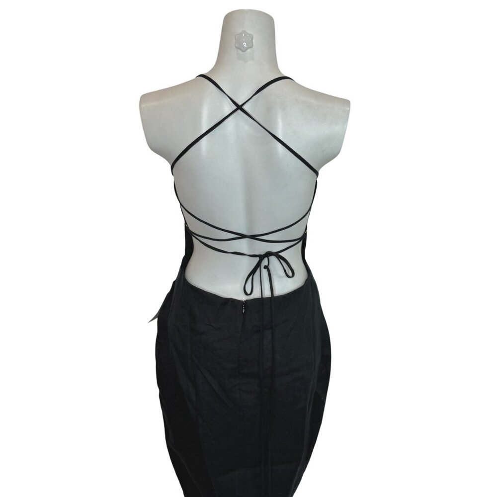 Rumer LouLou Black Strappy Back Ruched Maxi Dress w/ Side Slit NWT - M - Picture 6 of 15